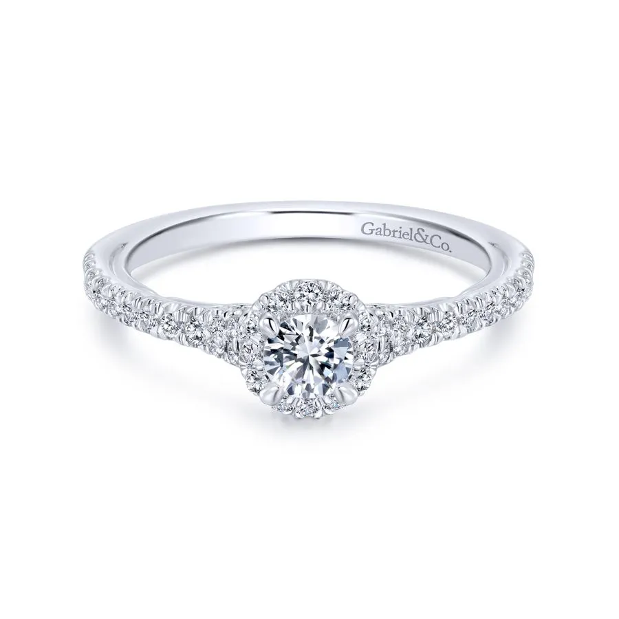 14K White Gold Round Halo Diamond Engagement Ring