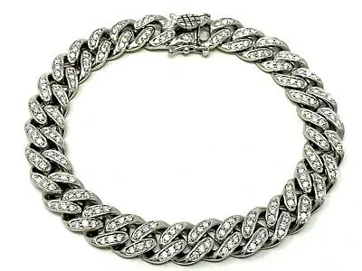 14k White Gold Solid Diamond Miami Cuban Link Bracelet With Natural Diamonds 4ct