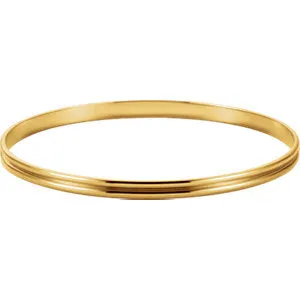 14K Yellow 4 mm Grooved Bangle Bracelet