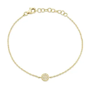14K Yellow Gold 0.05ct Diamond Pave Circle Bracelet
