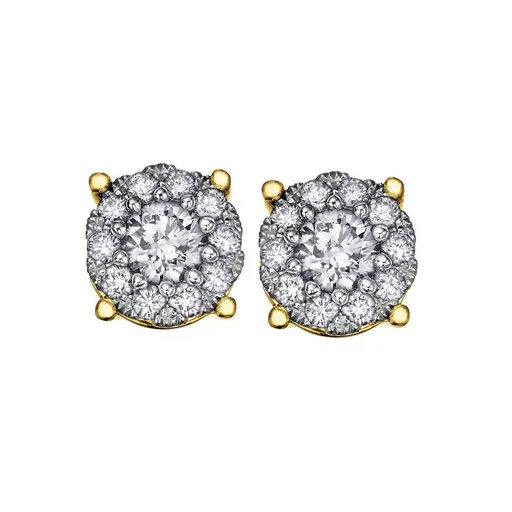 14K Yellow Gold (0.50ct) Diamond Cluster Stud Earrings