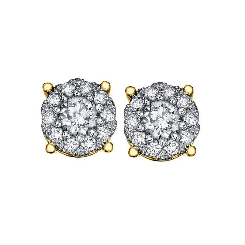 14K Yellow Gold (1.00ct) Diamond Cluster Earrings