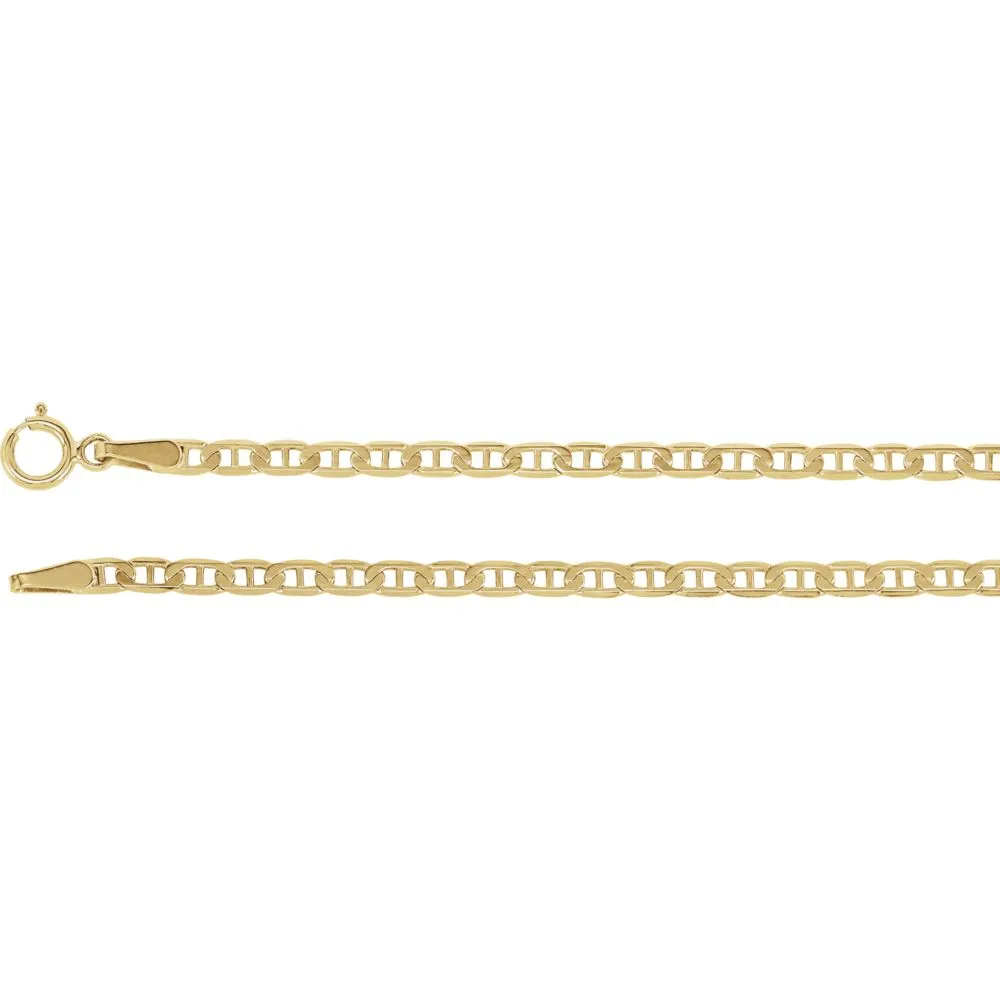 14k Yellow Gold 2.25mm Anchor 7" Chain