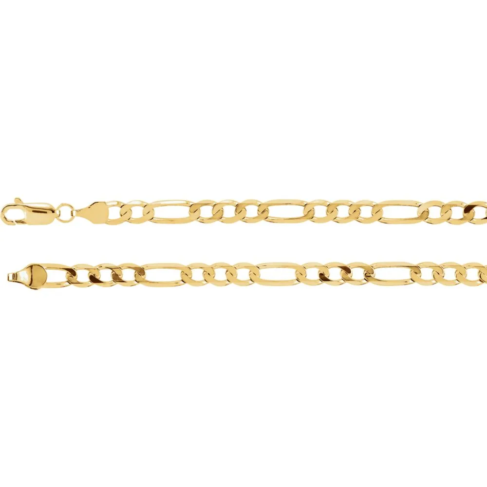 14k Yellow Gold 5mm Solid Figaro 7" Chain
