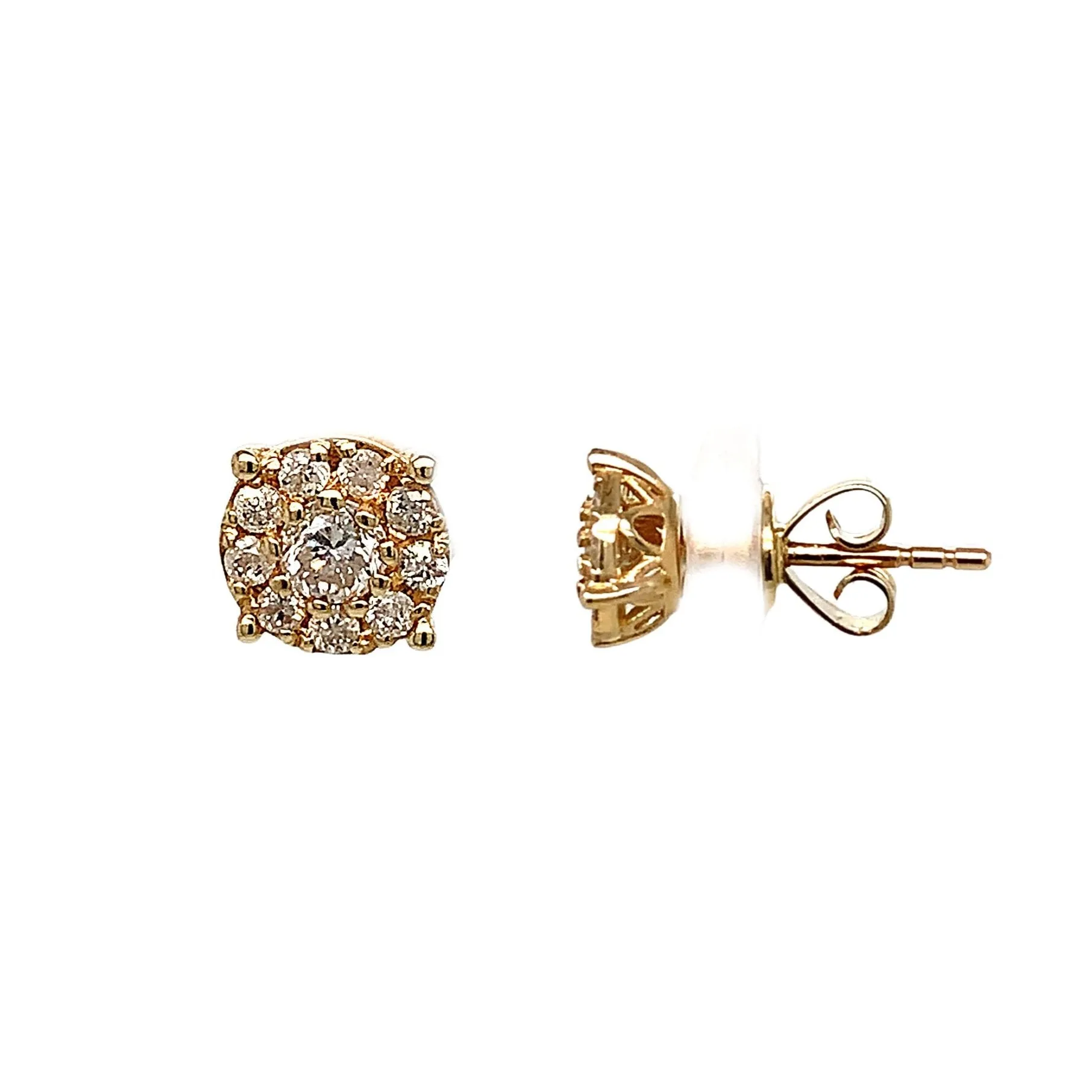 14K Yellow Gold Cluster Diamond Studs