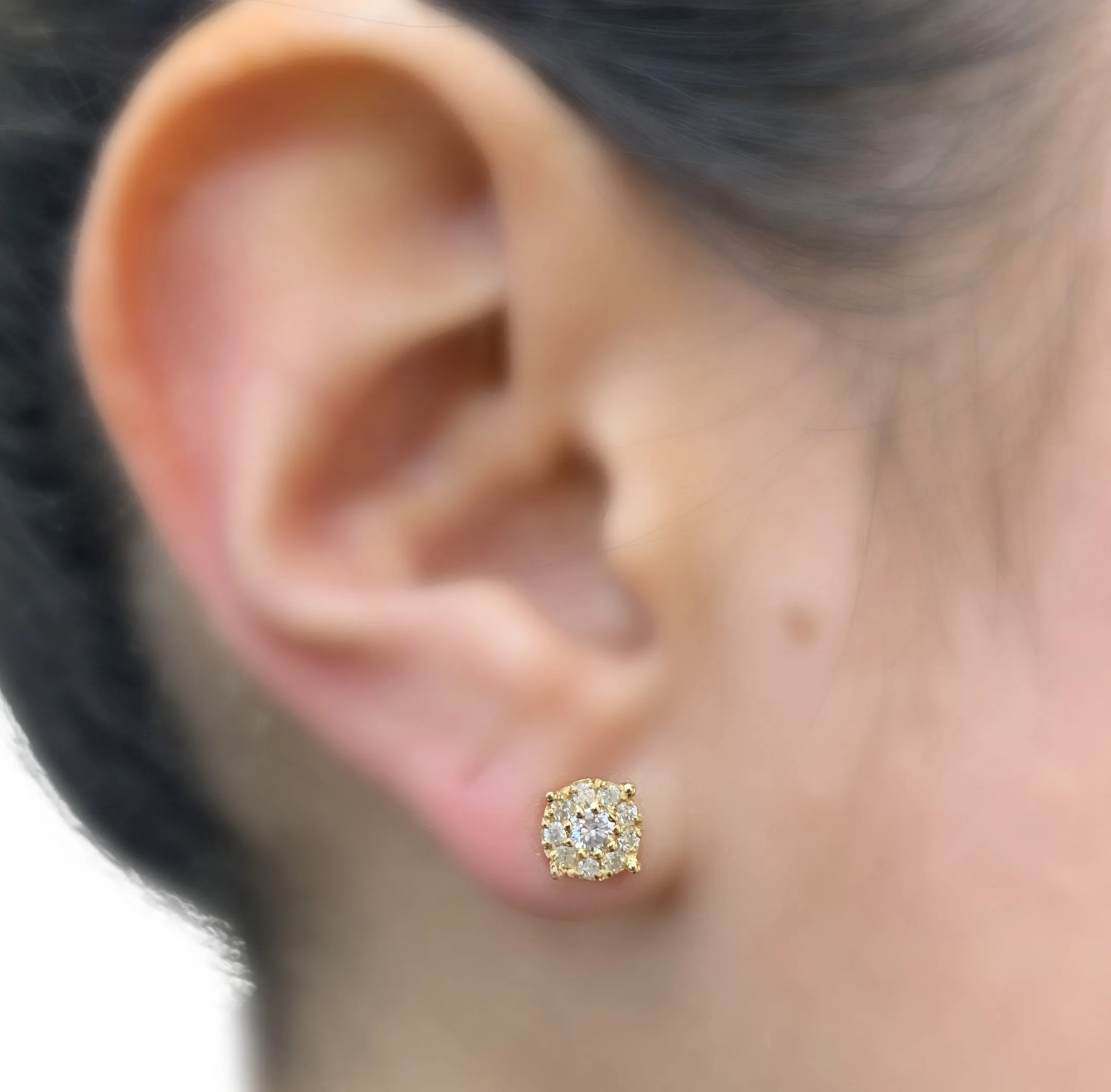 14K Yellow Gold Cluster Diamond Studs