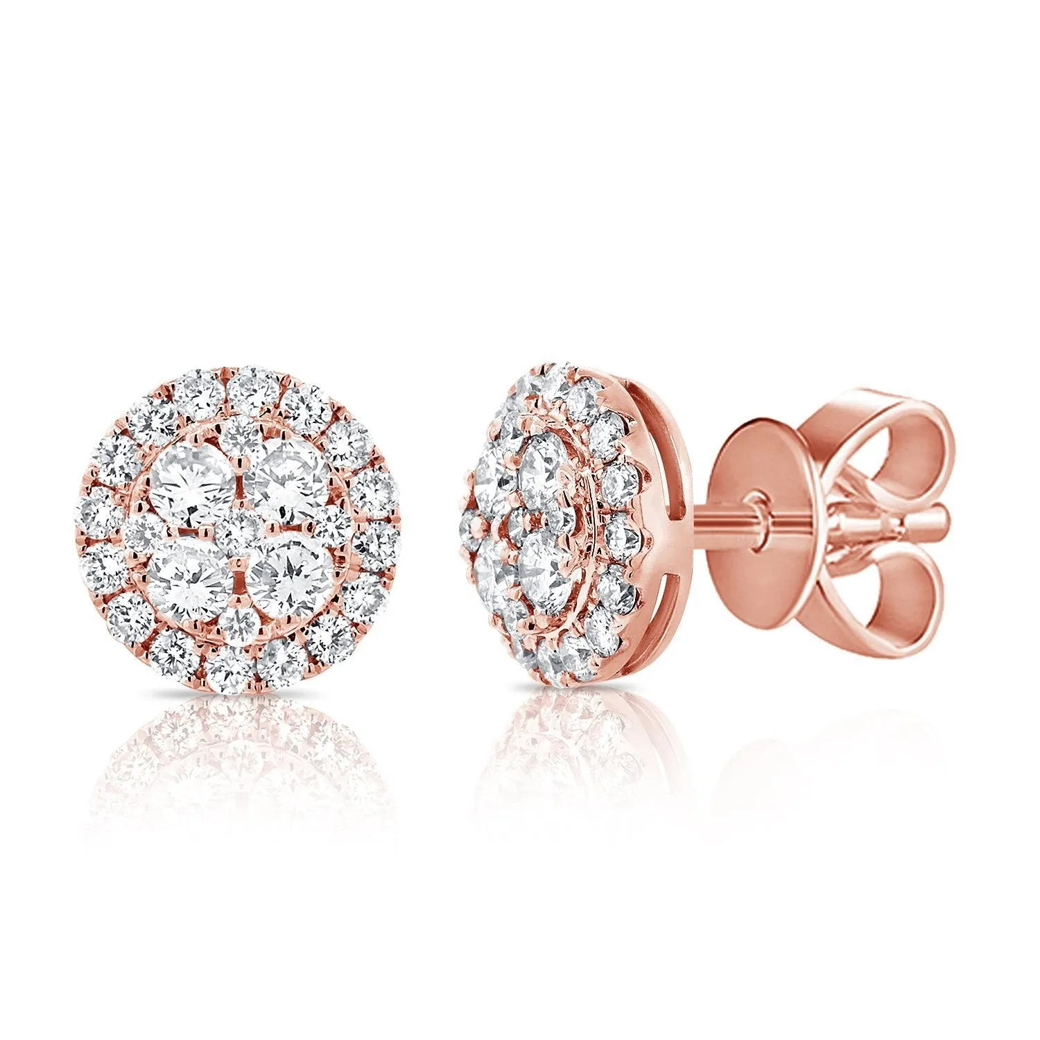 14K Yellow Gold Diamond Cluster Disc Earrings