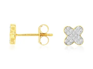 14K Yellow Gold Diamond Cluster Van Cleef Earrings