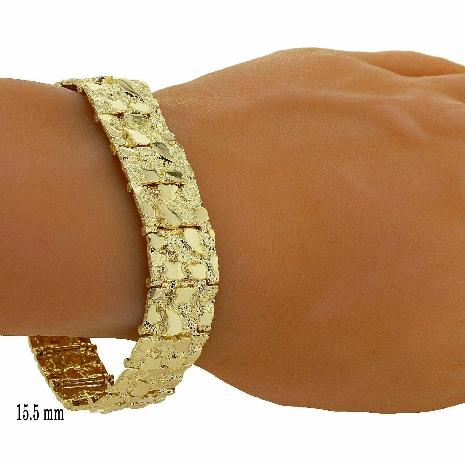 14k Yellow Gold Nugget Bracelet Adjustable 8.5" - 9" 15.5mm 44.5 grams
