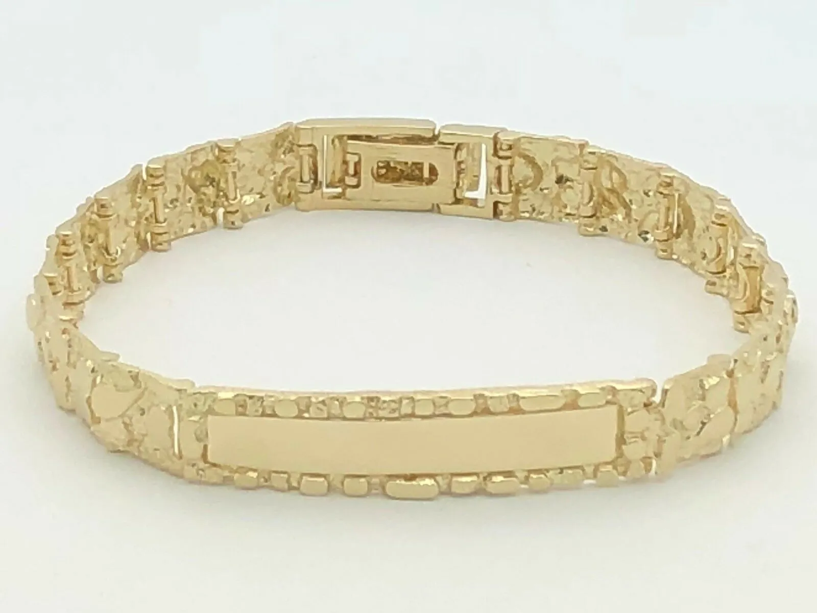 14k Yellow Gold Nugget ID Bracelet 8" 10mm 25.5 grams
