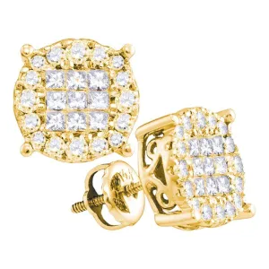 14K Yellow Gold Princess Diamond Soleil Cluster Earrings 1.00 Cttw