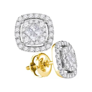 14K Yellow Gold Princess Diamond Soleil Square Cluster Earrings 1/2 Cttw
