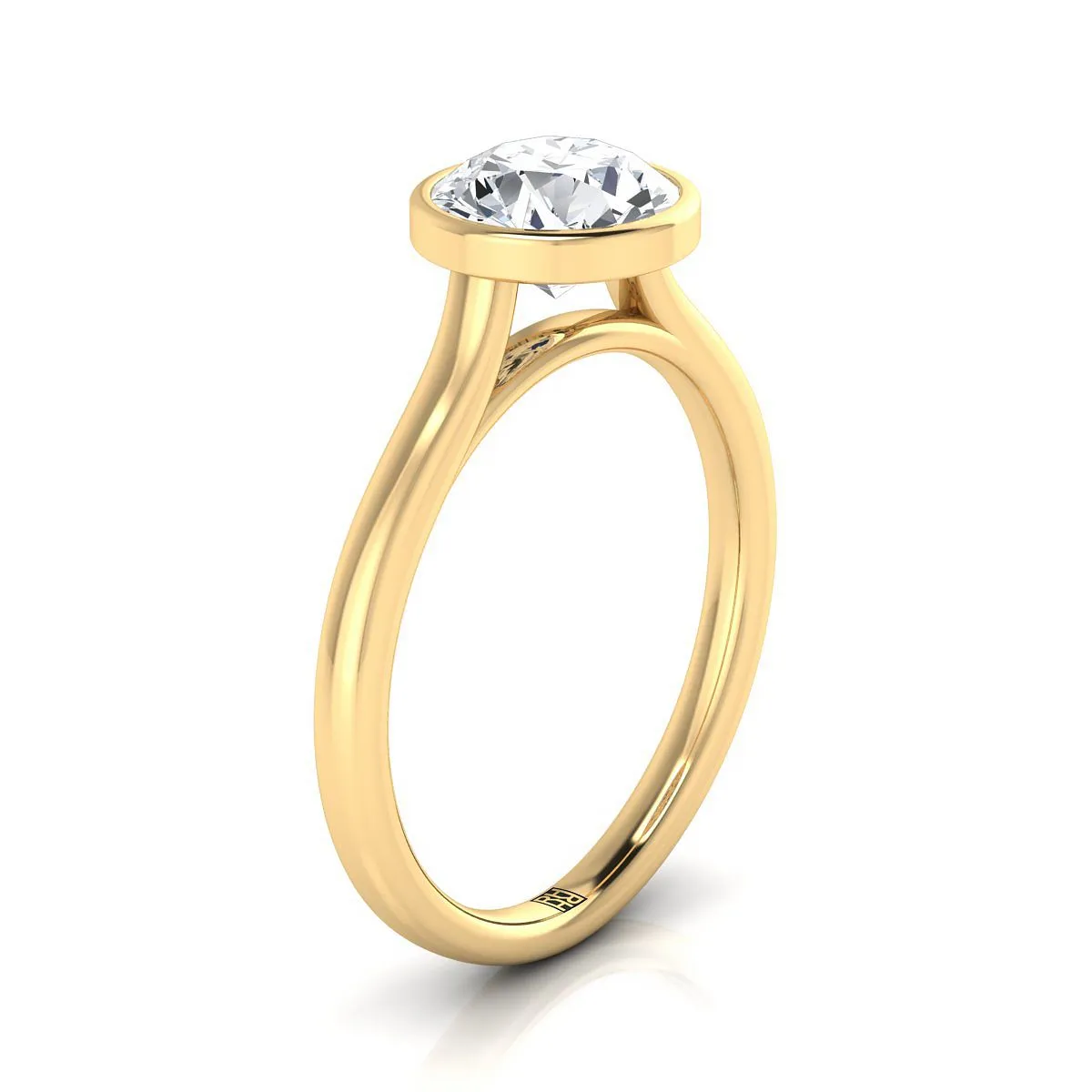 14K Yellow Gold Round Brilliant Amethyst Simple Bezel Solitaire Engagement Ring