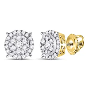 14K Yellow Gold Round Diamond Circle Cluster Earrings 3/8 Cttw