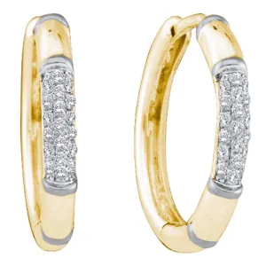 14K Yellow Gold Round Diamond Cluster Hoop Earrings 1/6 Cttw