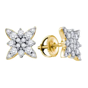 14K Yellow Gold Round Diamond Cluster Stud Screwback Earrings 3/4 Cttw