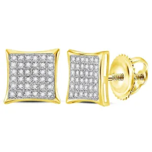 14K Yellow Gold Round Diamond Square Cluster Earrings 1/4 Cttw
