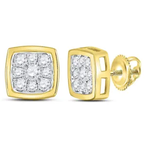 14K Yellow Gold Round Diamond Square Cluster Stud Earrings 1/2 Cttw