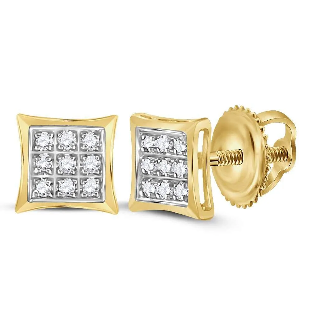 14K Yellow Gold Round Diamond Square Kite Cluster Stud Earrings 1/20 Cttw