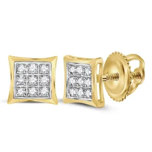 14K Yellow Gold Round Diamond Square Kite Cluster Stud Earrings 1/20 Cttw