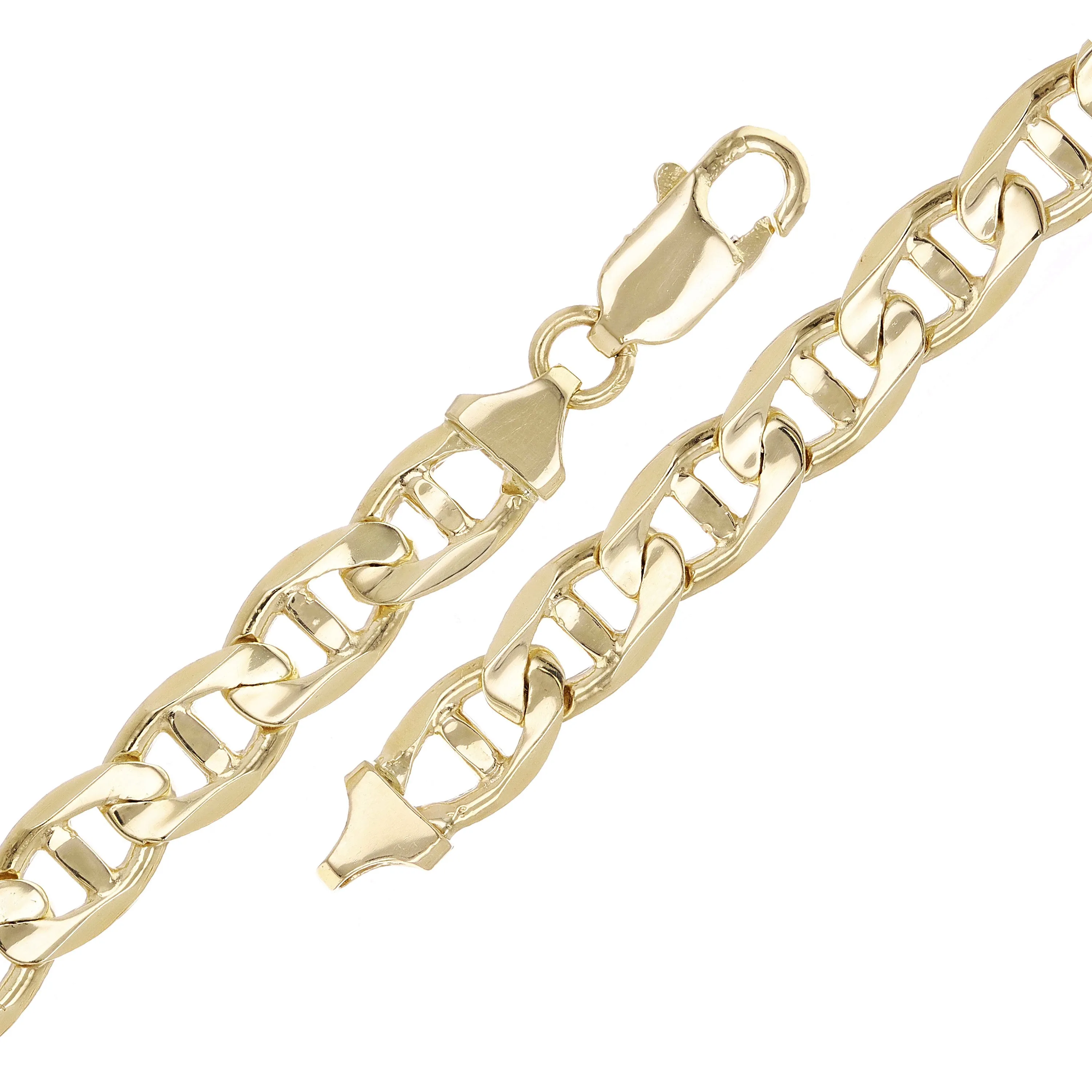 14k Yellow Gold Solid Anchor Mariner Link Chain Bracelet 7.7mm Various Lengths