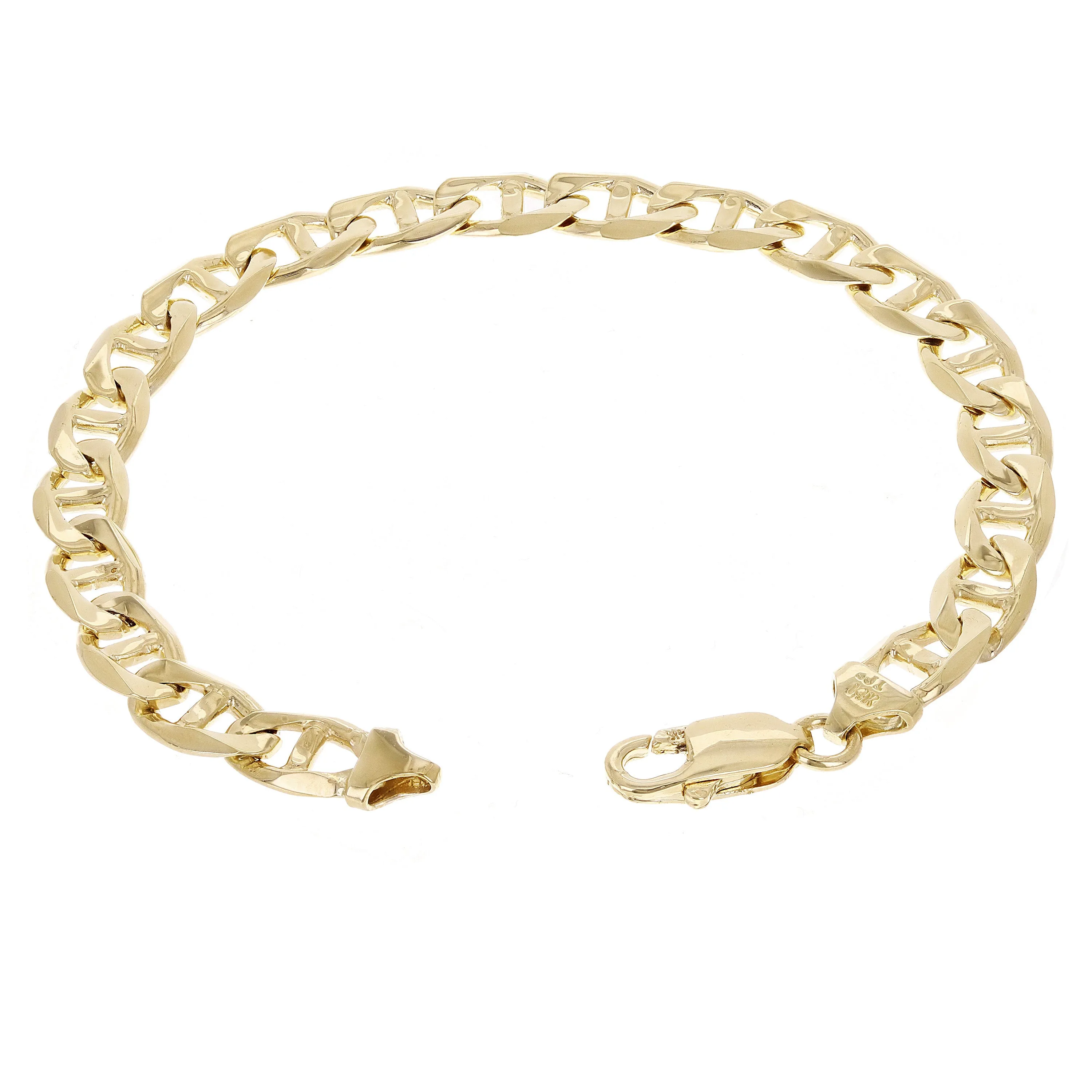 14k Yellow Gold Solid Anchor Mariner Link Chain Bracelet 7.7mm Various Lengths