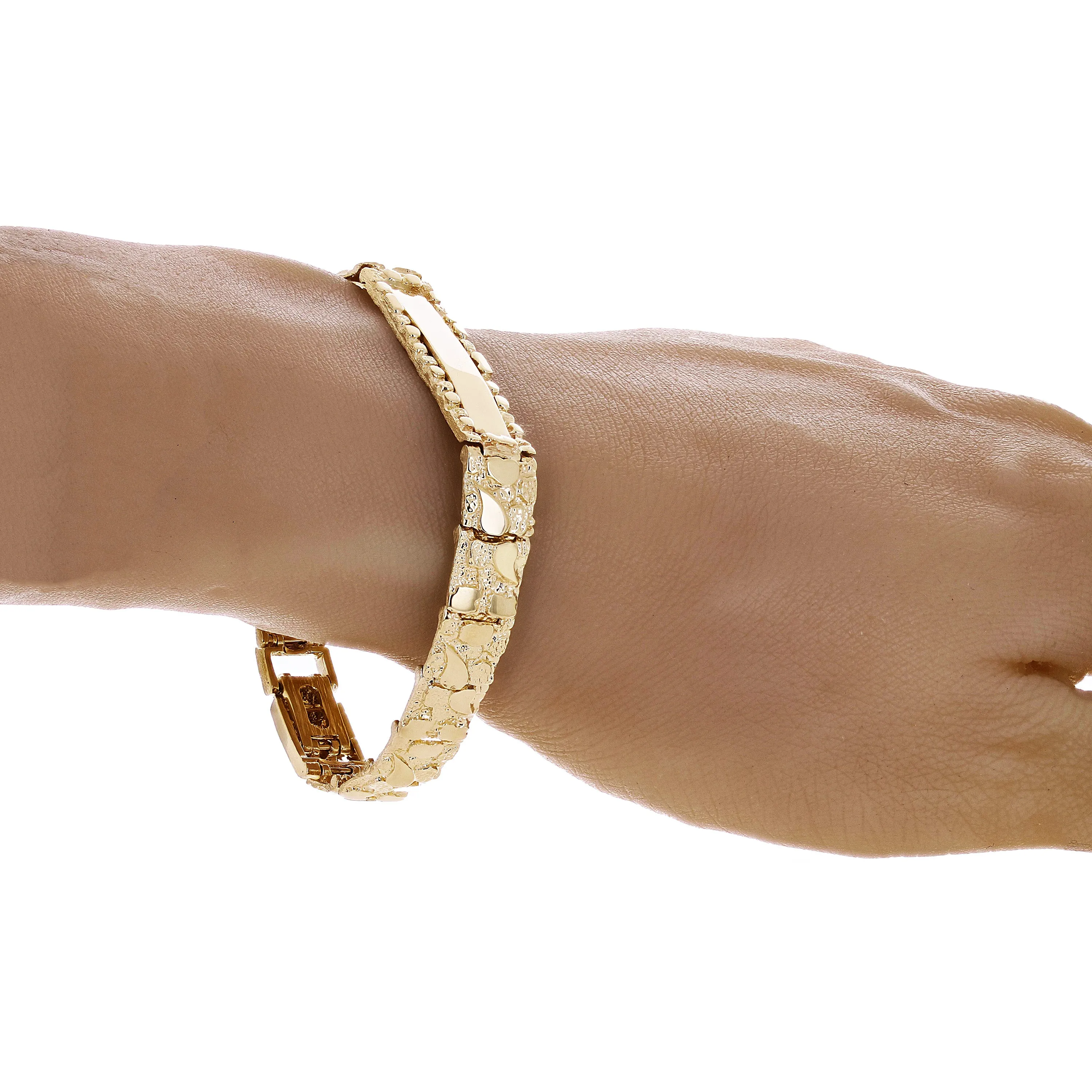 14k Yellow Gold Solid Nugget ID Bracelet 7" - 9" 9.8mm