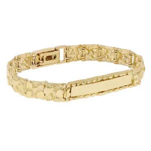 14k Yellow Gold Solid Nugget ID Bracelet 7" - 9" 9.8mm