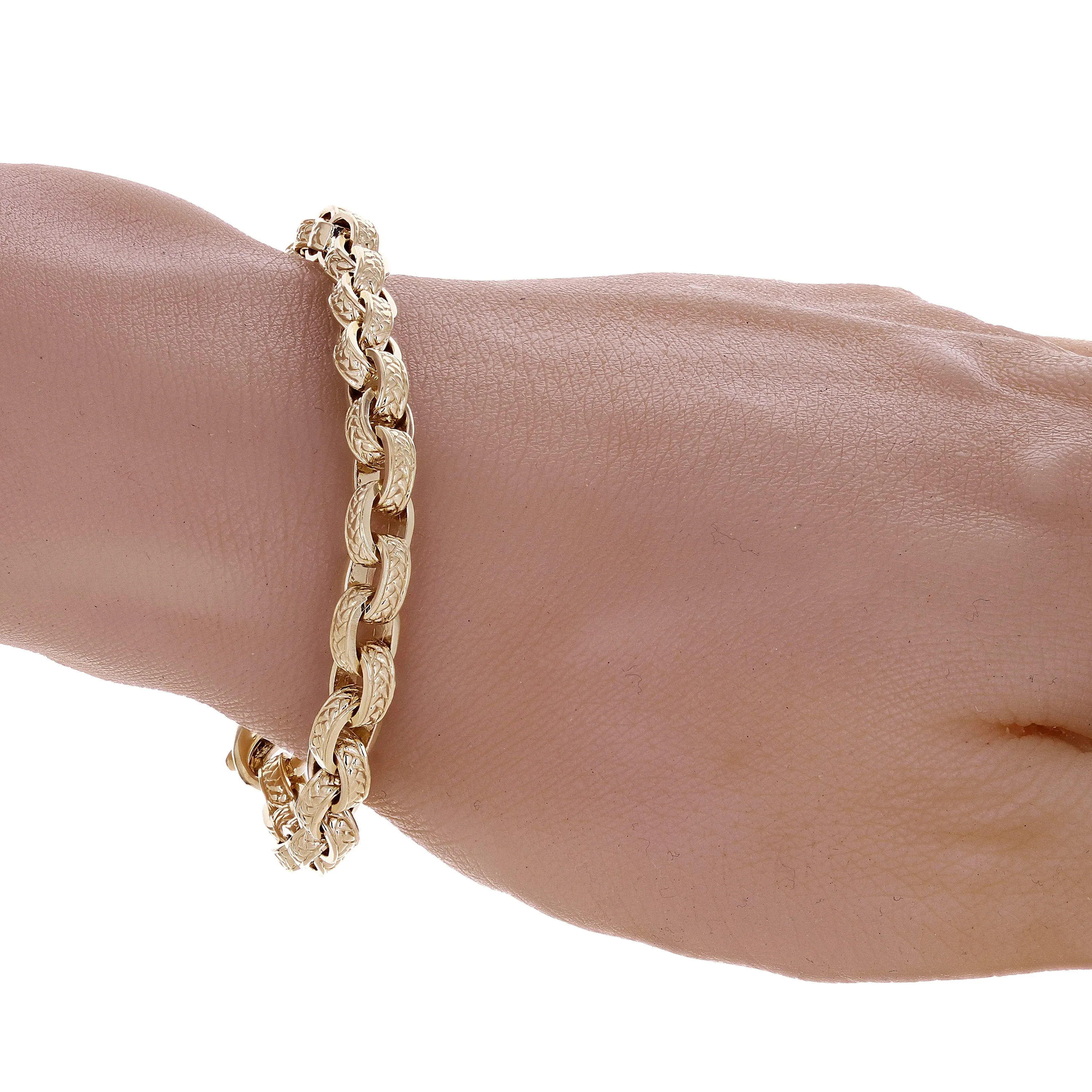 14k Yellow Gold Textured Oval Rolo Link Bracelet 6mm Various Lengths