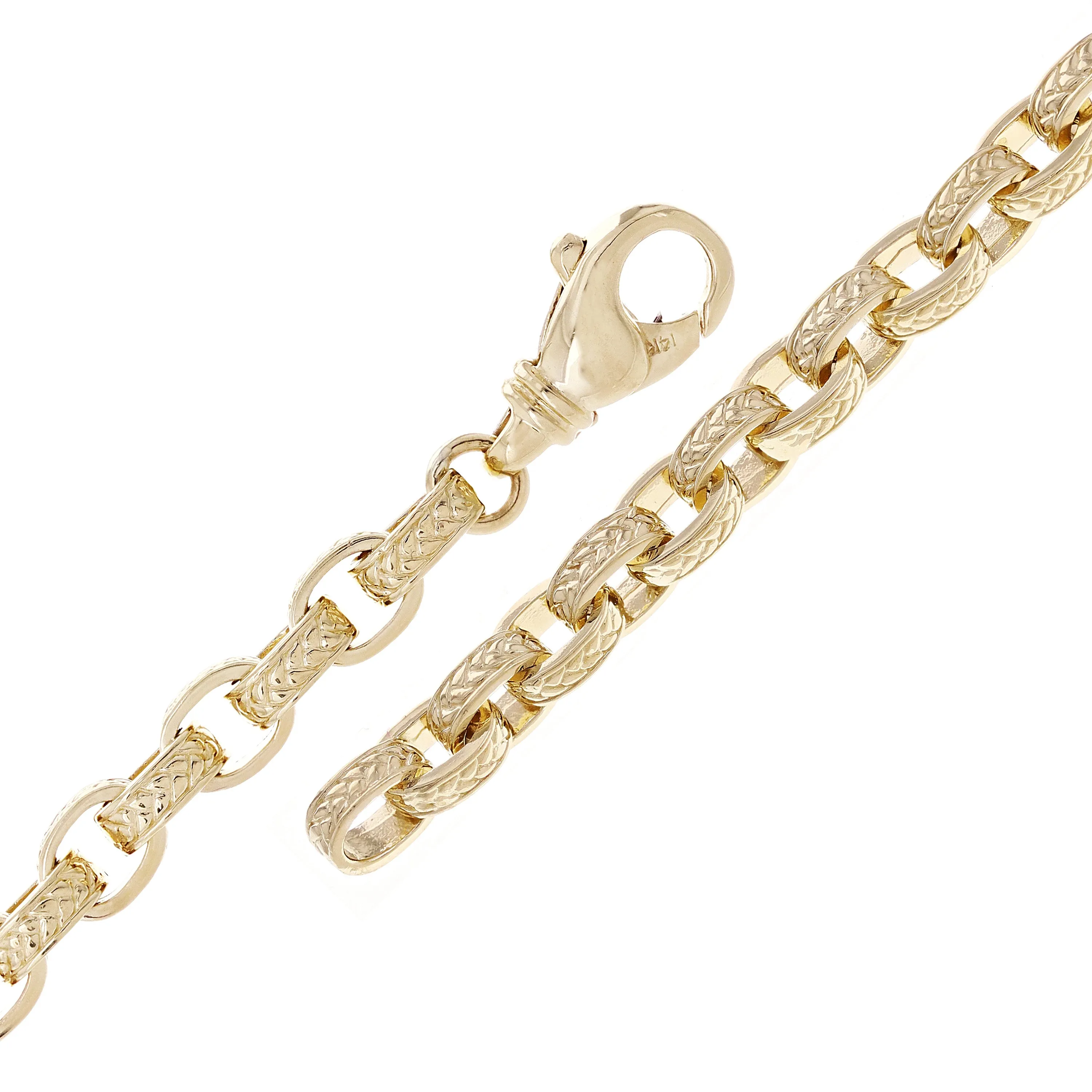 14k Yellow Gold Textured Oval Rolo Link Bracelet 6mm Various Lengths