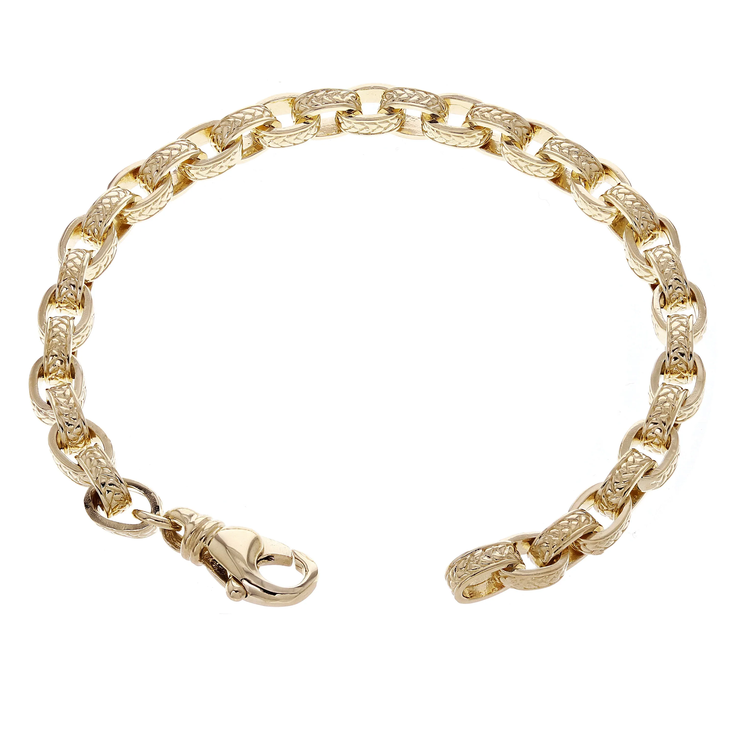 14k Yellow Gold Textured Oval Rolo Link Bracelet 6mm Various Lengths