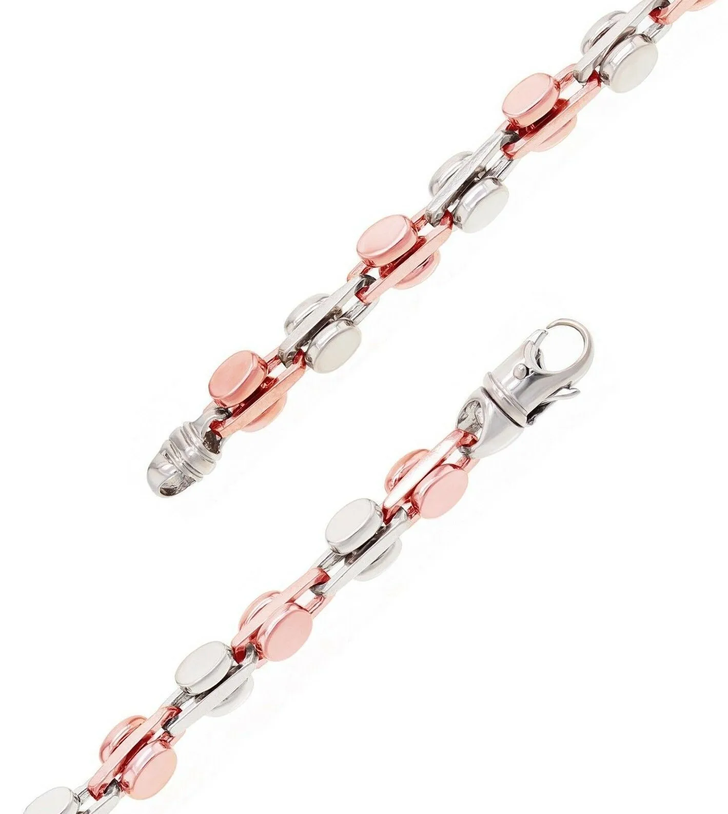 14k Yellow White or Rose Gold Solid Handmade Fashion Link Bracelet 7" -  9" 6mm