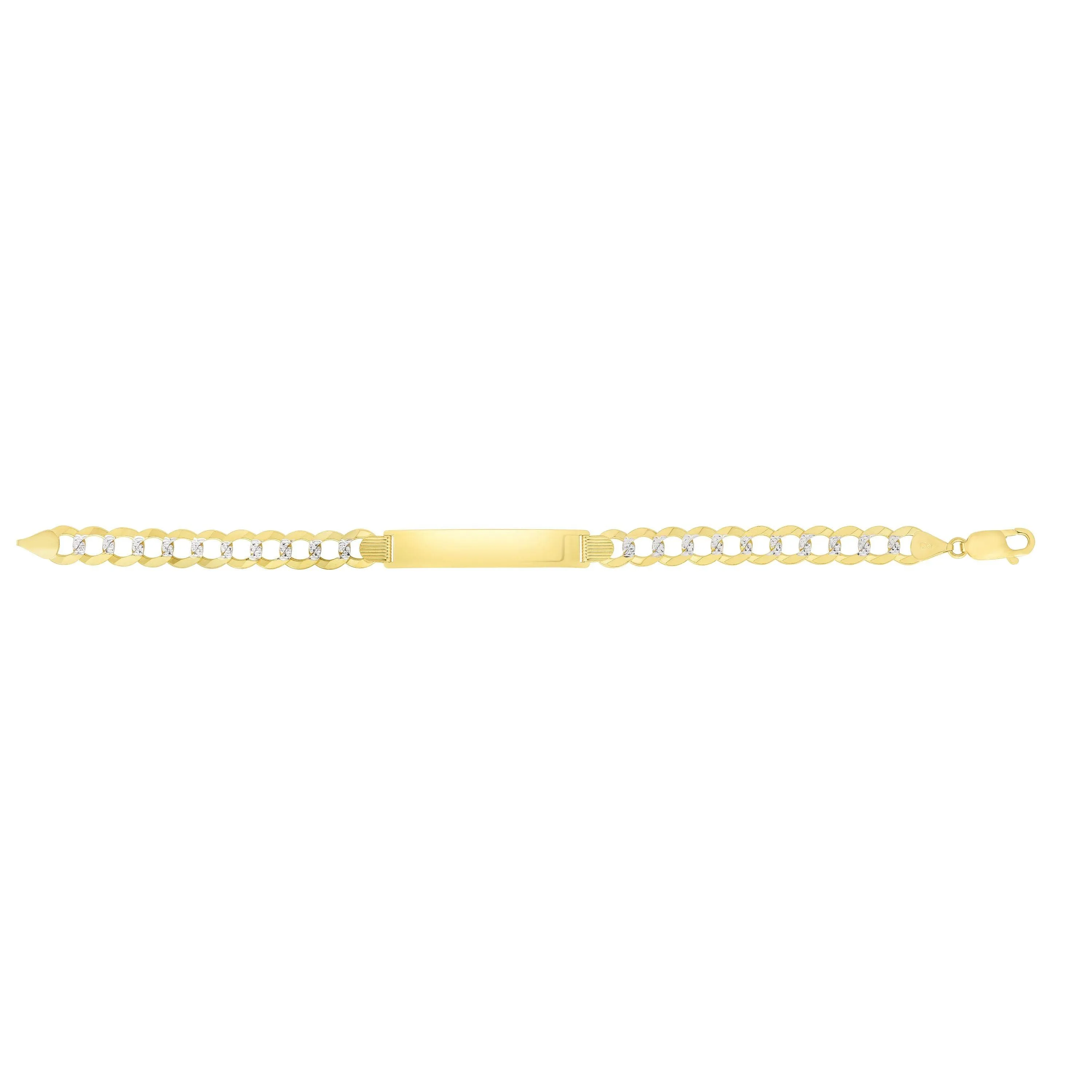 14kt Gold 8.5 inches Yellow Finish 10mm Pave Curb ID Bracelet with Lobster Clasp