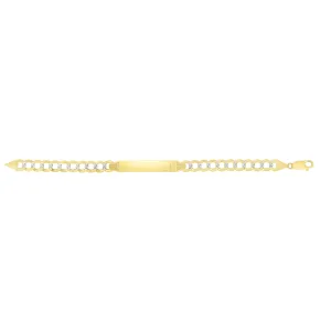 14kt Gold 8.5 inches Yellow Finish 10mm Pave Curb ID Bracelet with Lobster Clasp