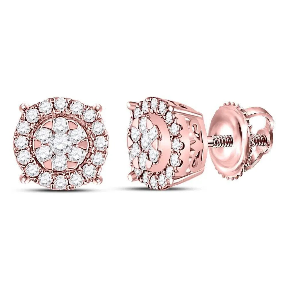 14kt Rose Gold Womens Round Diamond Circle Cluster Earrings 1/4 Cttw