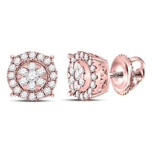 14kt Rose Gold Womens Round Diamond Circle Cluster Earrings 1/4 Cttw