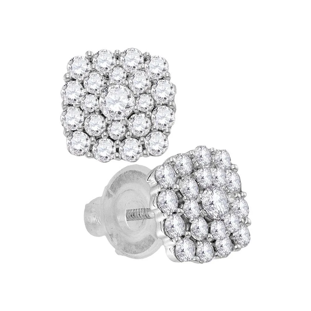14kt White Gold Womens Round Diamond Cluster Earrings 1.00 Cttw