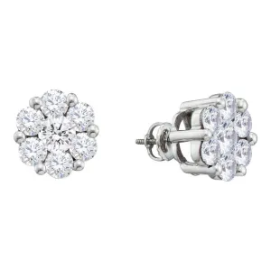 14kt White Gold Womens Round Diamond Flower Cluster Screwback Stud Earrings 2.00 Cttw