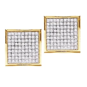14kt Yellow Gold Womens Round Pave-set Diamond Square Cluster Earrings 1/2 Cttw