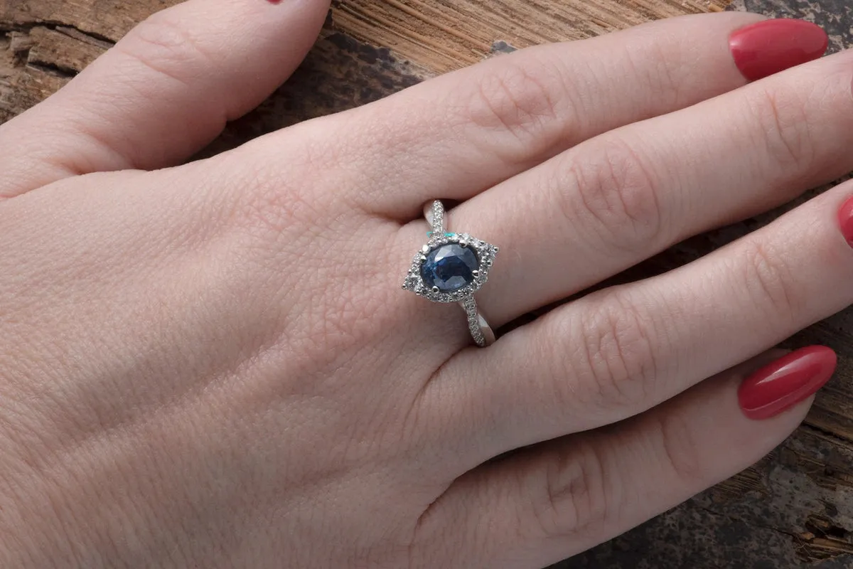 1.5 carat blue sapphire vintage engagement ring