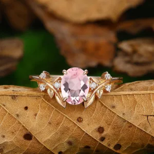 1.5 CT Round Cut Natueal Inspired Leaf Vines Design Pink Morganite Engagement Ring
