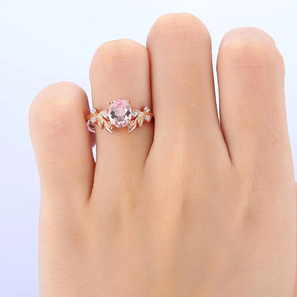1.5 CT Round Cut Natueal Inspired Leaf Vines Design Pink Morganite Engagement Ring