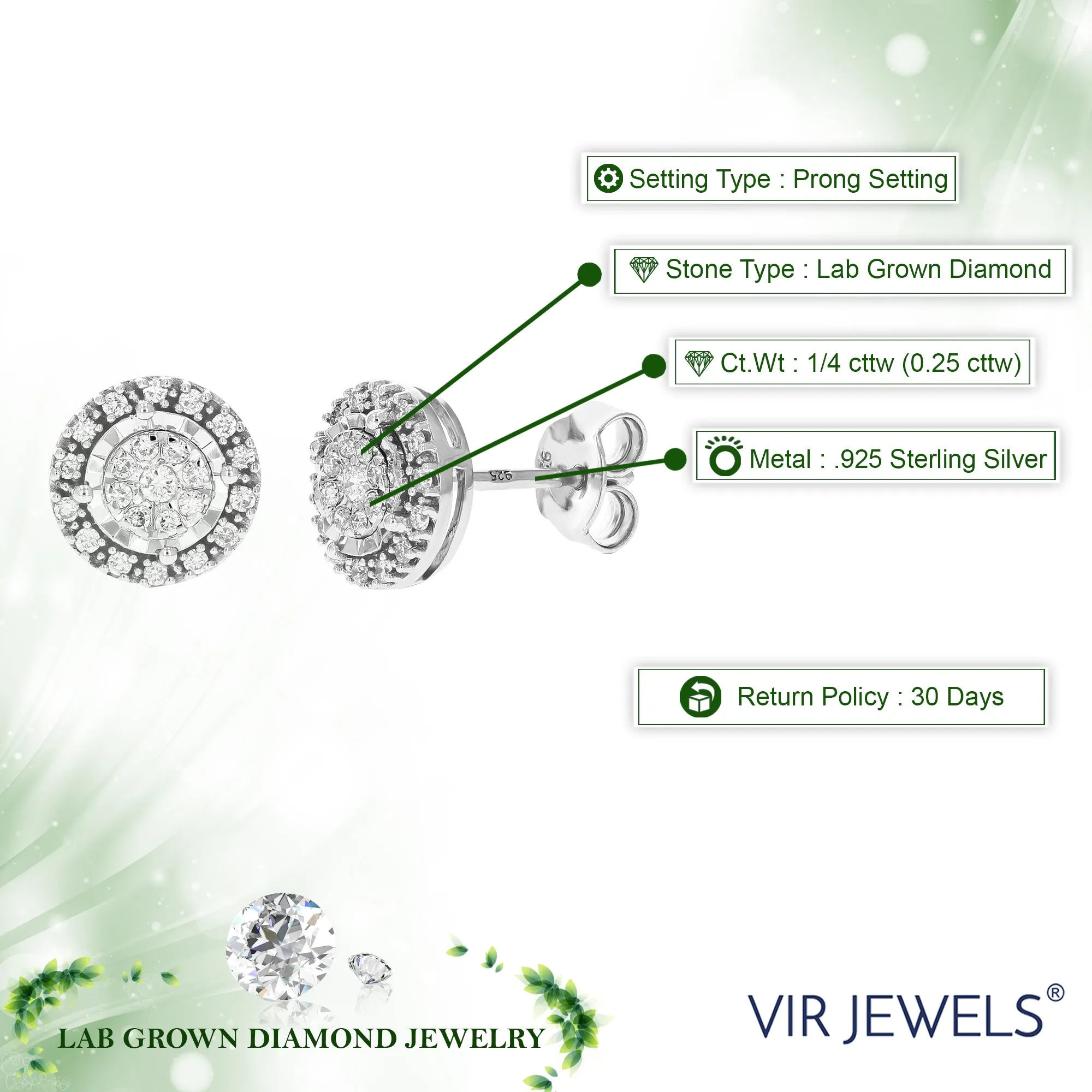 1/5 cttw Composite Diamond Stud Earrings in .925 Sterling Silver