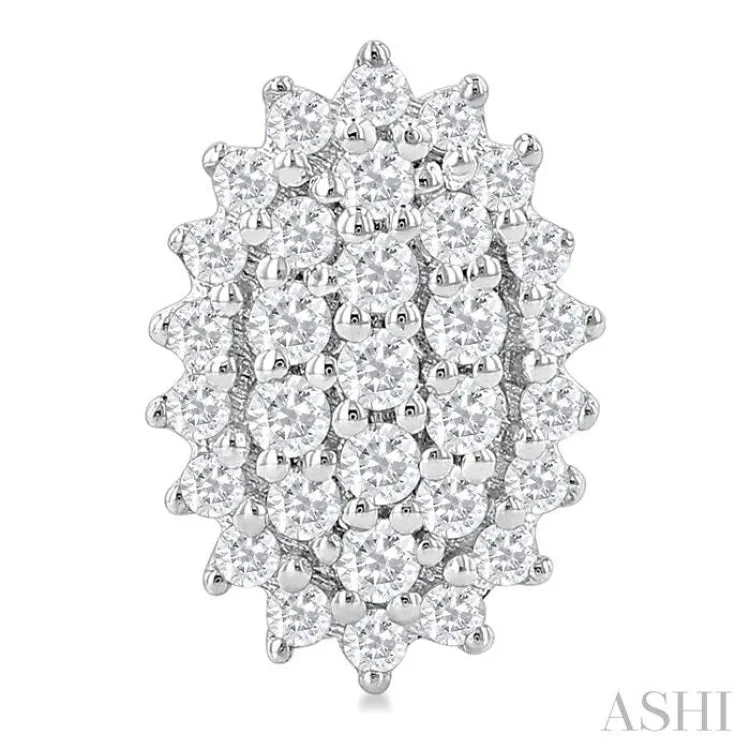 1/5 ctw Petite Oval Shape Round Cut Diamond Cluster Fashion Stud Earring in 10K White Gold