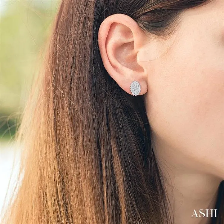 1/5 ctw Petite Oval Shape Round Cut Diamond Cluster Fashion Stud Earring in 10K White Gold