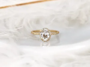 1.50ct Rebecca 8x6mm 14kt WHITE Gold Moissanite Diamond Oval Halo Ring