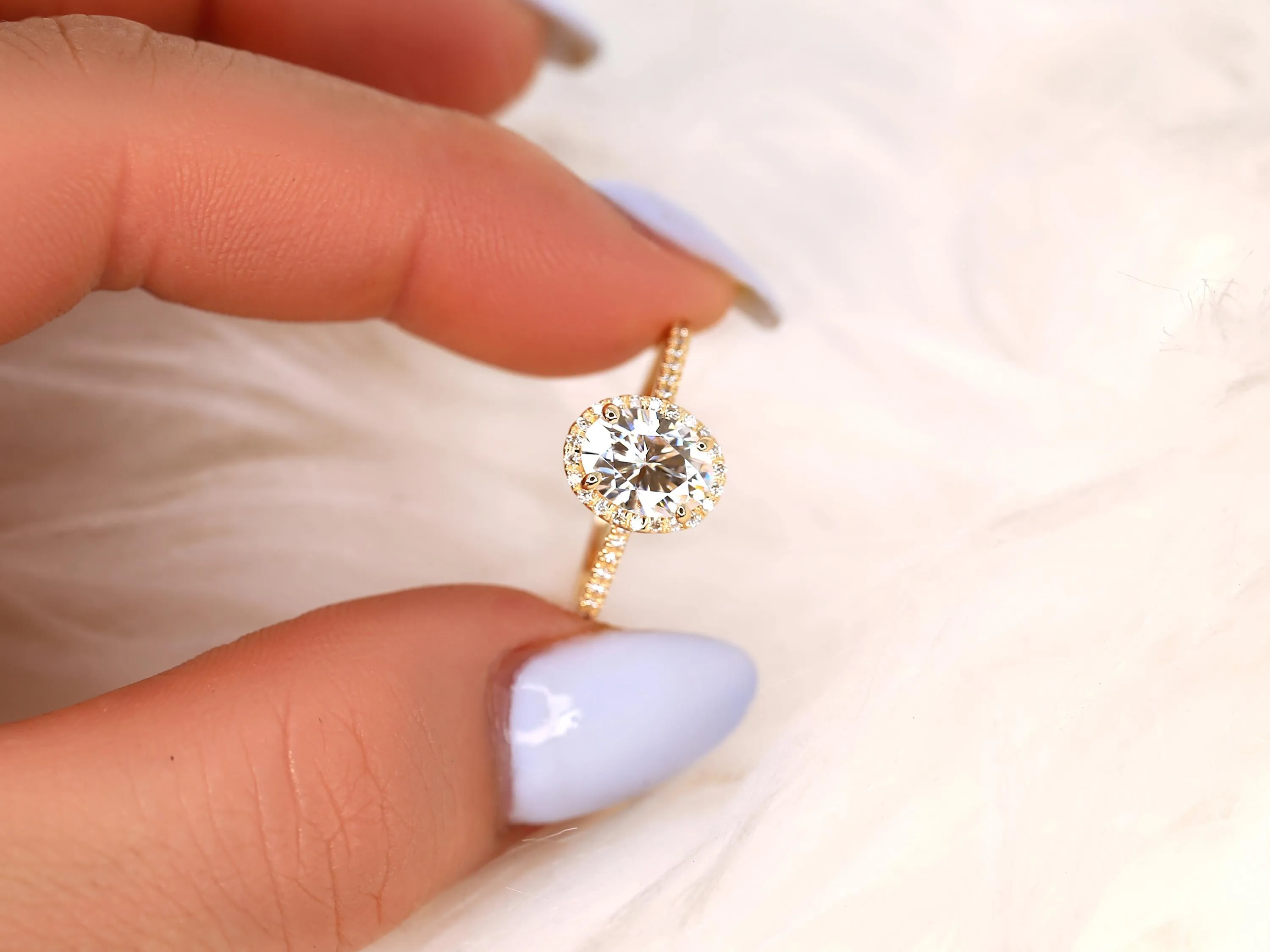 1.50ct Rebecca 8x6mm 14kt WHITE Gold Moissanite Diamond Oval Halo Ring
