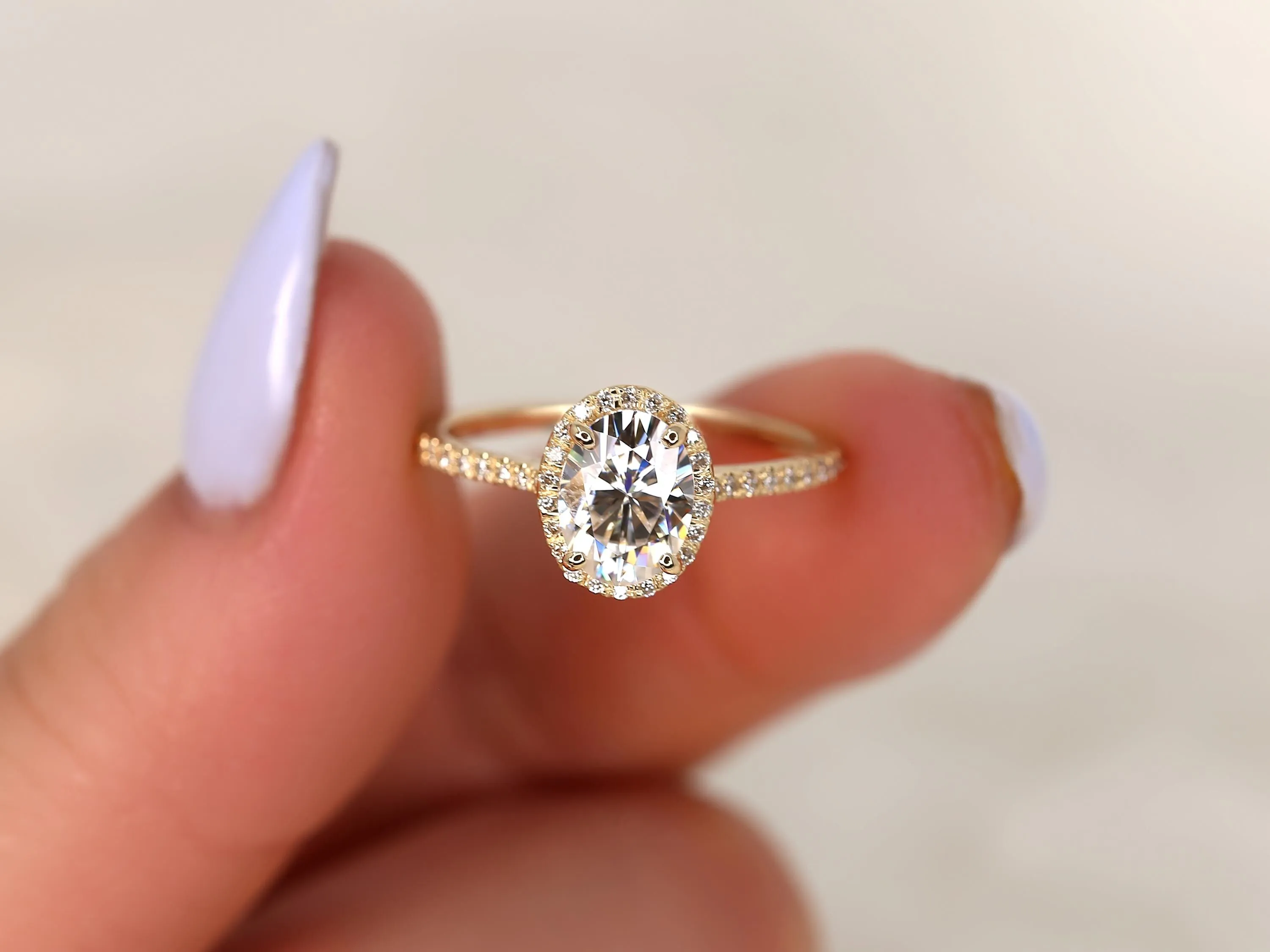 1.50ct Rebecca 8x6mm 14kt WHITE Gold Moissanite Diamond Oval Halo Ring