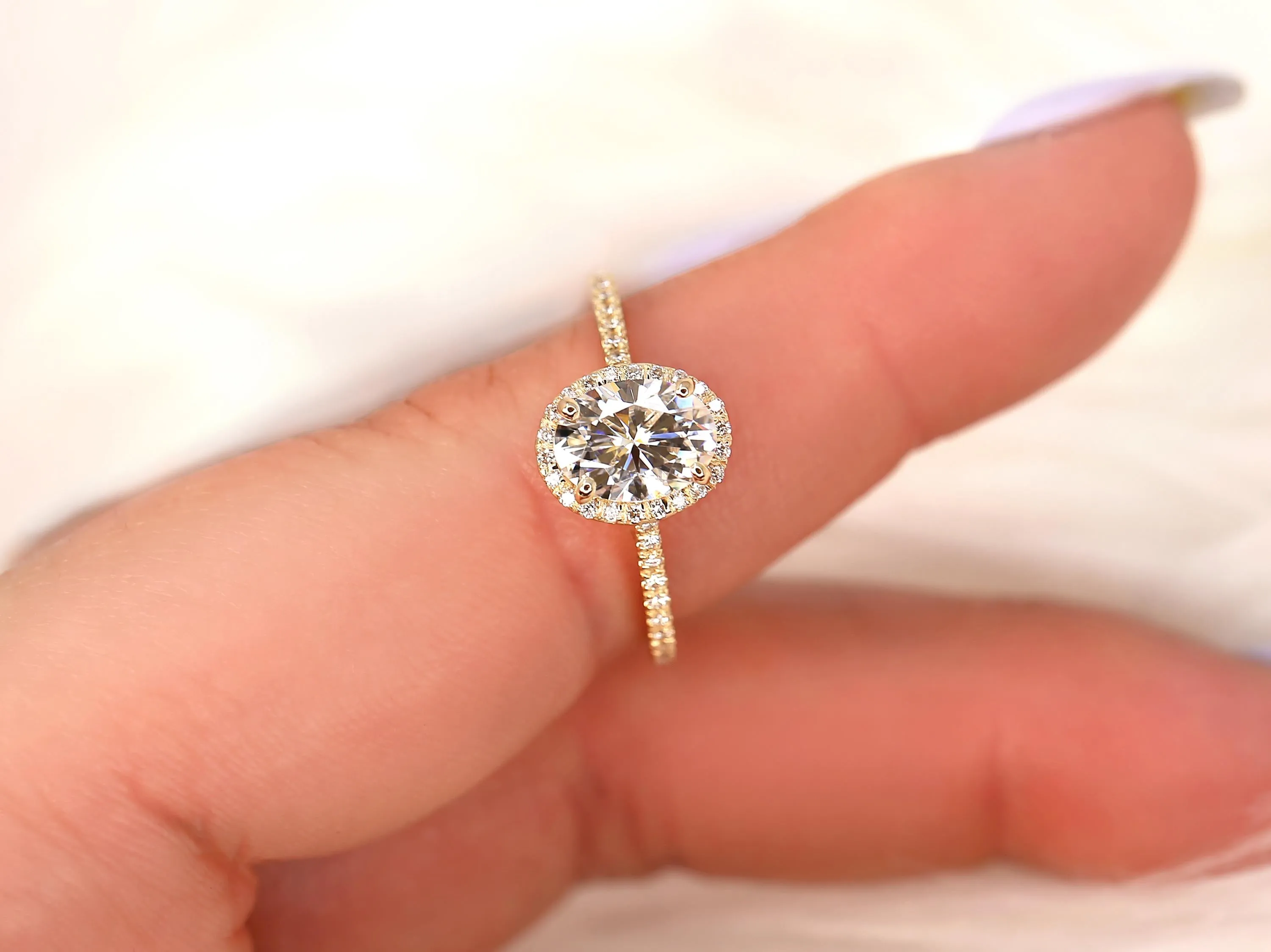 1.50ct Rebecca 8x6mm 14kt WHITE Gold Moissanite Diamond Oval Halo Ring