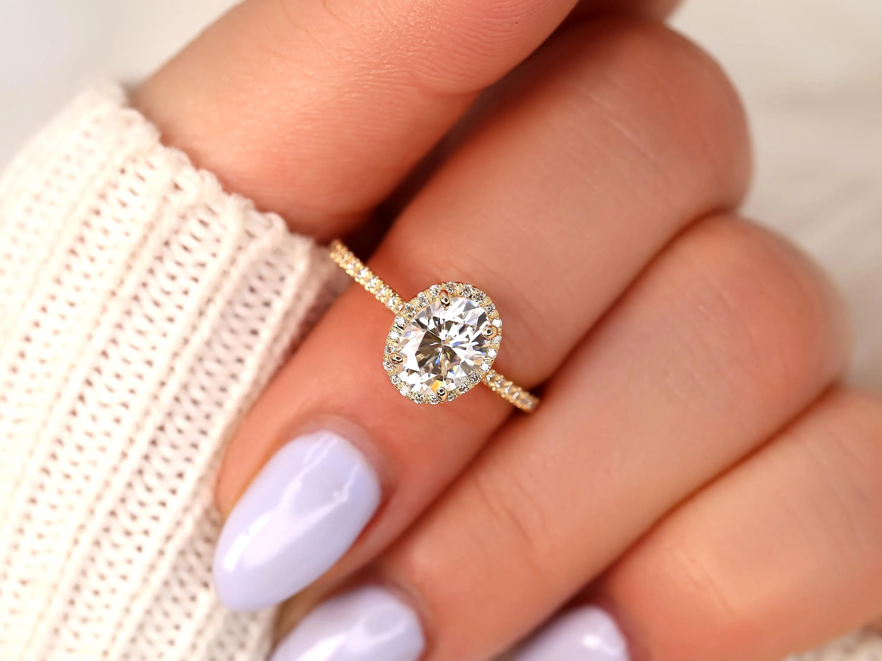 1.50ct Rebecca 8x6mm 14kt WHITE Gold Moissanite Diamond Oval Halo Ring